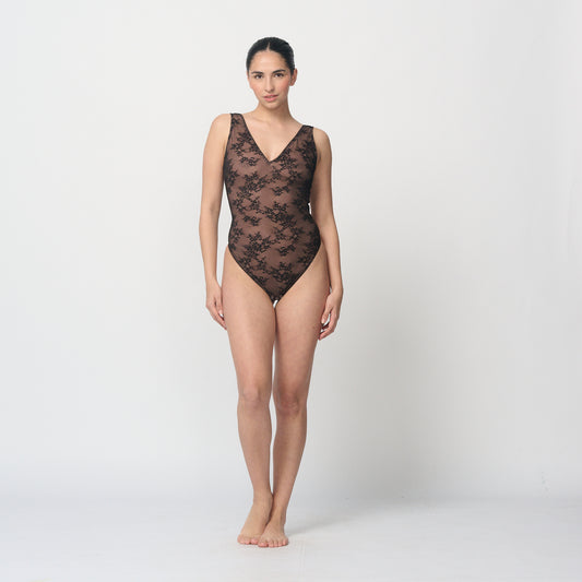 Wholesale Seamless Sexy Deep V-Neck Lace Shaping Thong Bodysuit